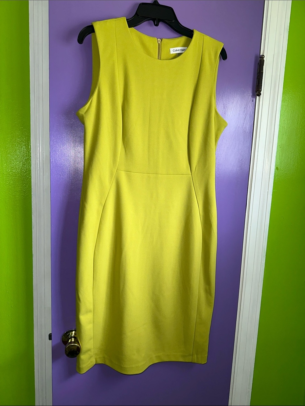 Calvin Klein lime neon grass green Sleeveless Midi Sheath Dress